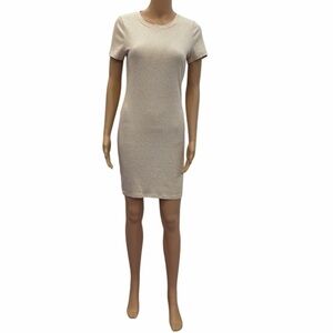 Bozzolo Ribbed Cream Short Sleeve Mini Bodycon Dress Womens Large